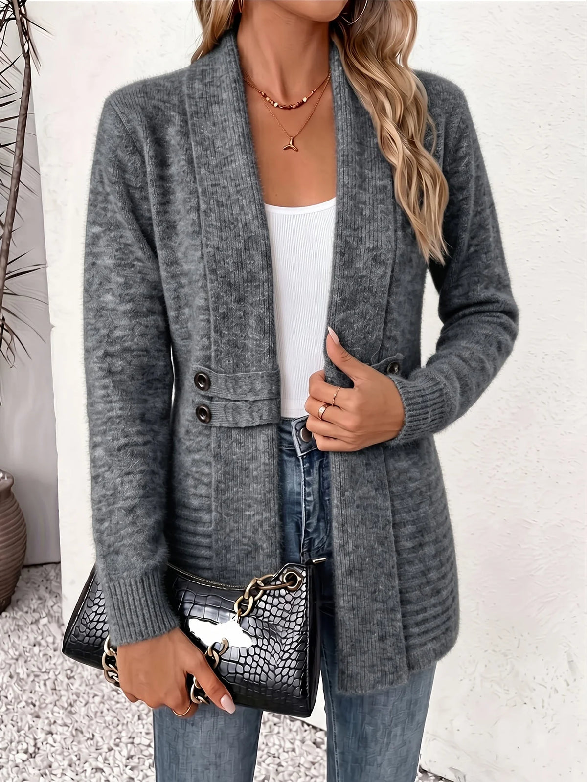 Xalviere | Cardigan elegante da donna - Aperto sul davanti e vita sagomata