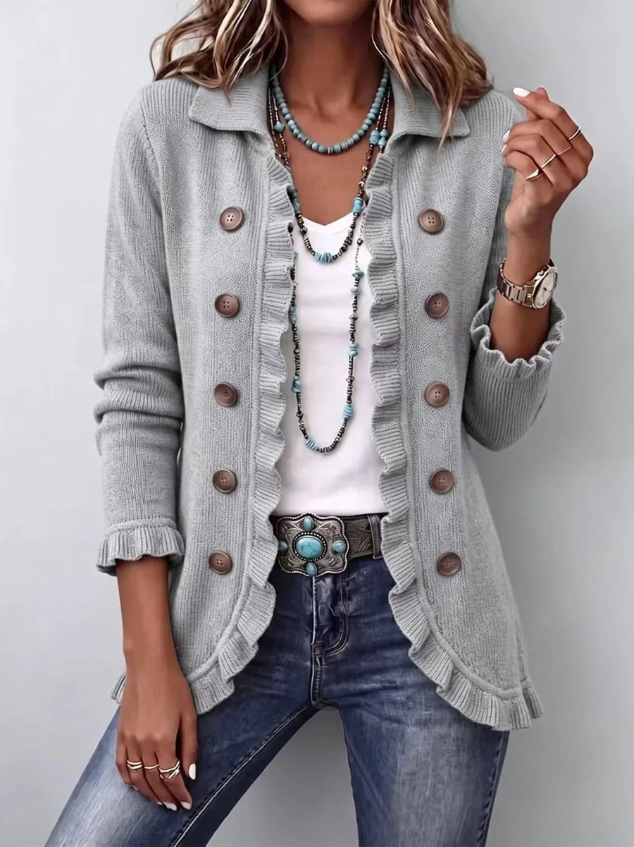 Giovanna | Giacca in Maglia Grigio Melange con Volant