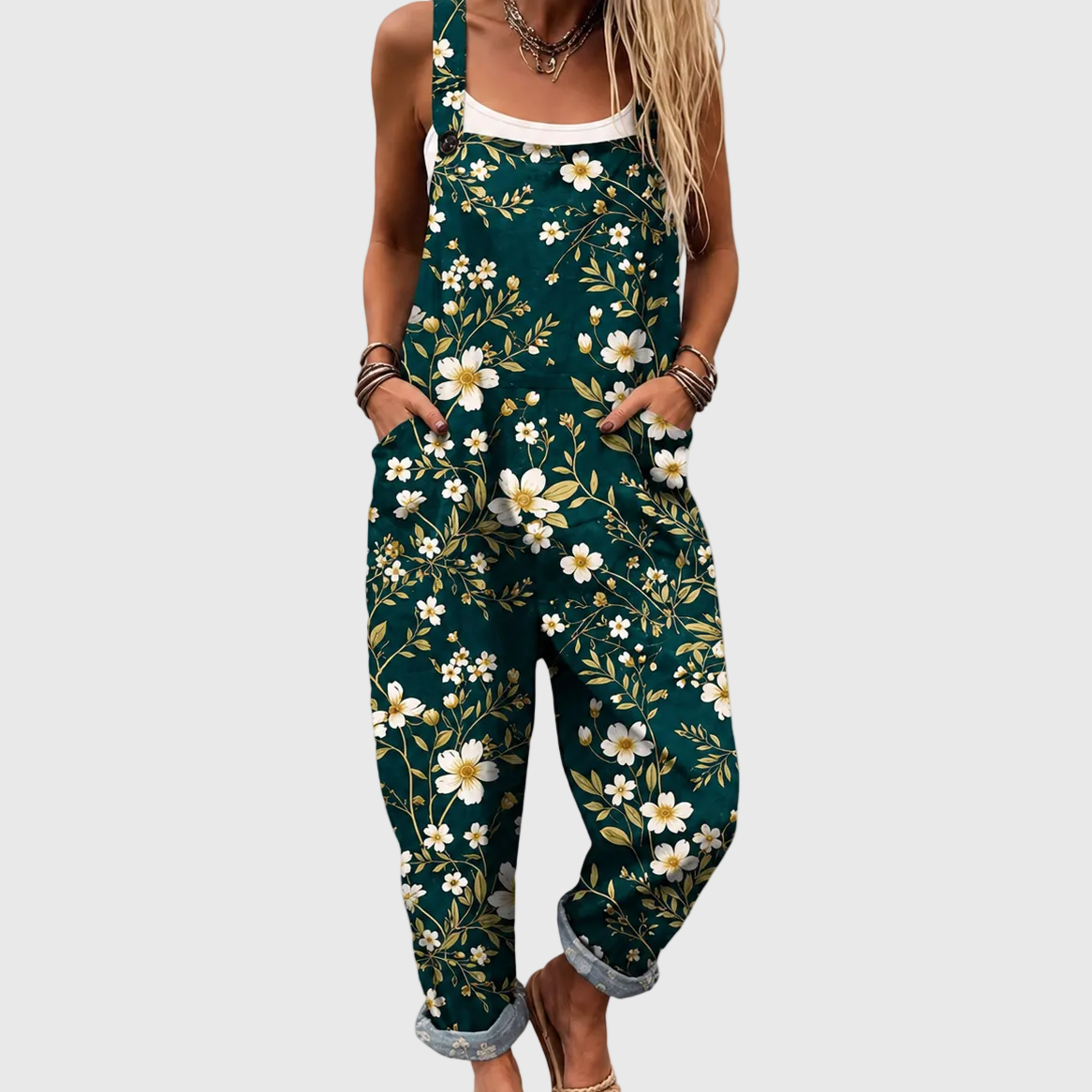 Salopette Fatima con fiori verde smeraldo