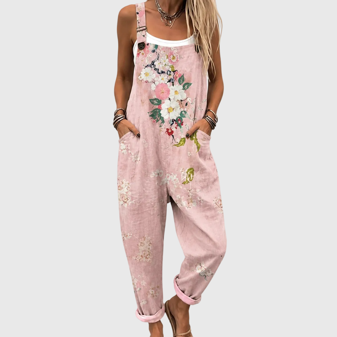 Salopette Clara rosa con fiori