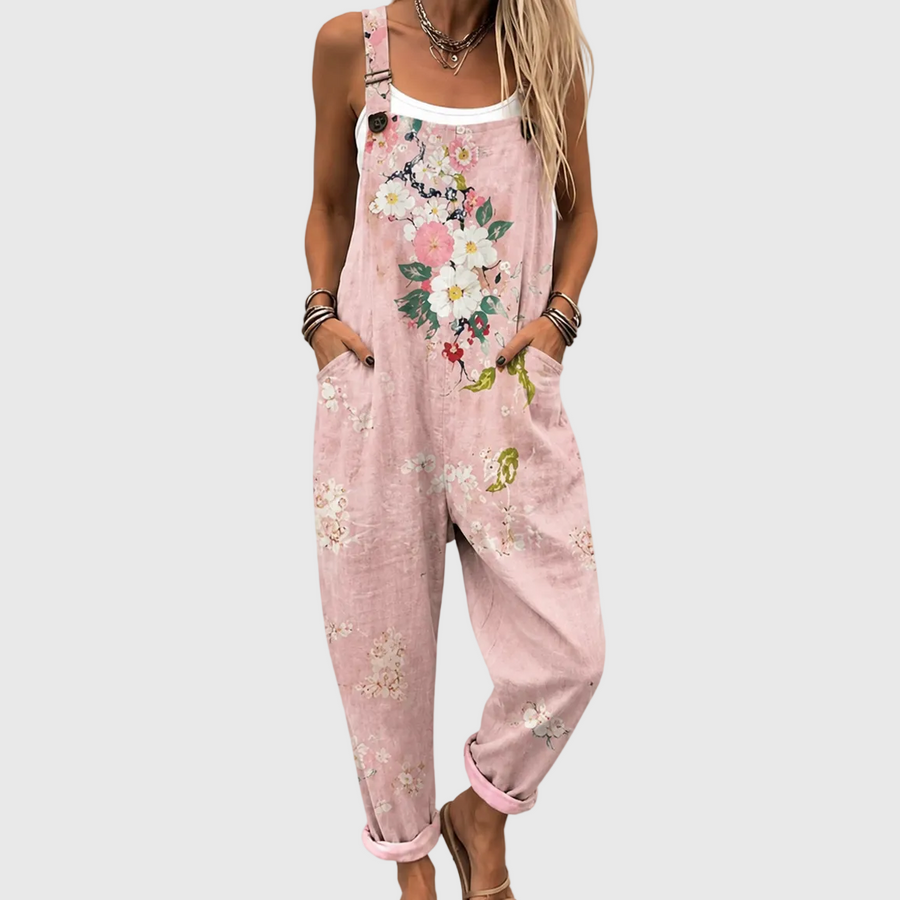 Salopette Clara rosa con fiori