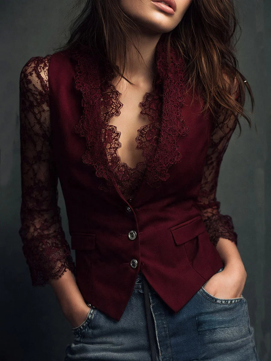 Noémie | Top blazer nero con maniche semitrasparenti