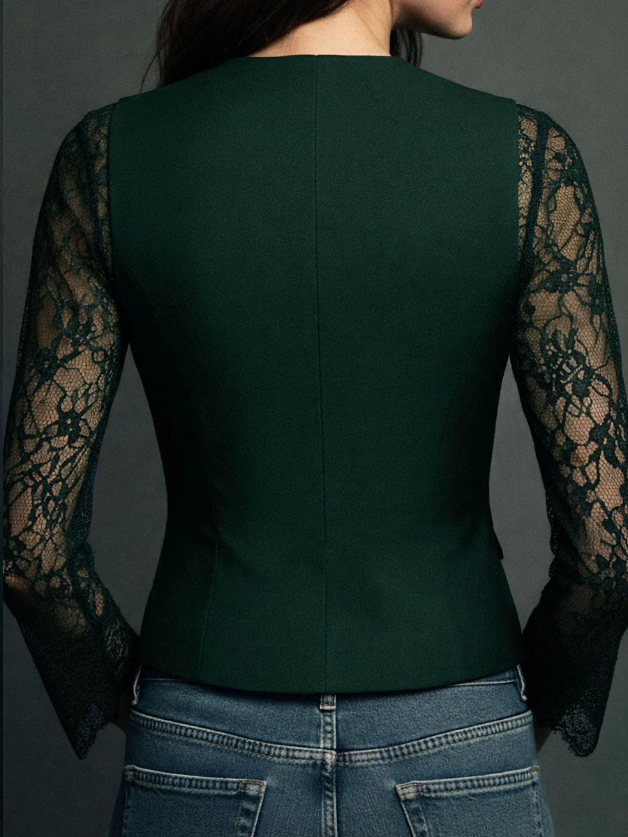 Noémie | Top blazer nero con maniche semitrasparenti