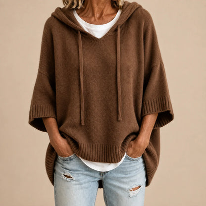 Ottavia | Poncho in maglia con cappuccio e manica a tre quarti