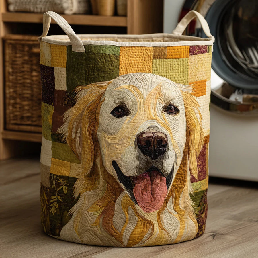 Cesta portabiancheria imbottita con Golden Retriever sorridente