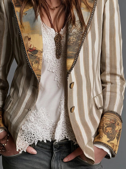 Sara | Blazer Bohémien a Righe con Colletto Stampato