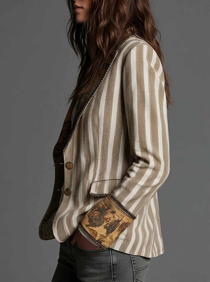 Sara | Blazer Bohémien a Righe con Colletto Stampato