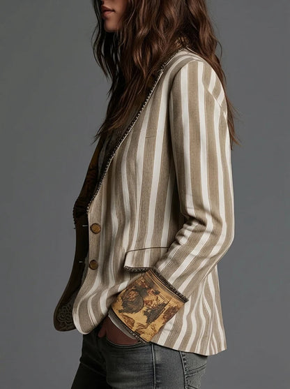 Sara | Blazer Bohémien a Righe con Colletto Stampato
