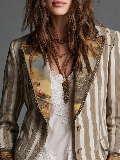 Sara | Blazer Bohémien a Righe con Colletto Stampato