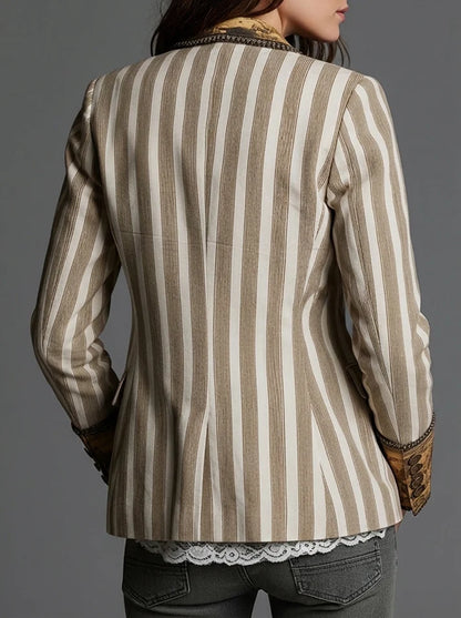 Sara | Blazer Bohémien a Righe con Colletto Stampato