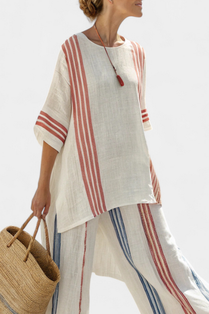 Solvane | Top a righe multicolore sofisticato e pantaloni mediterranei