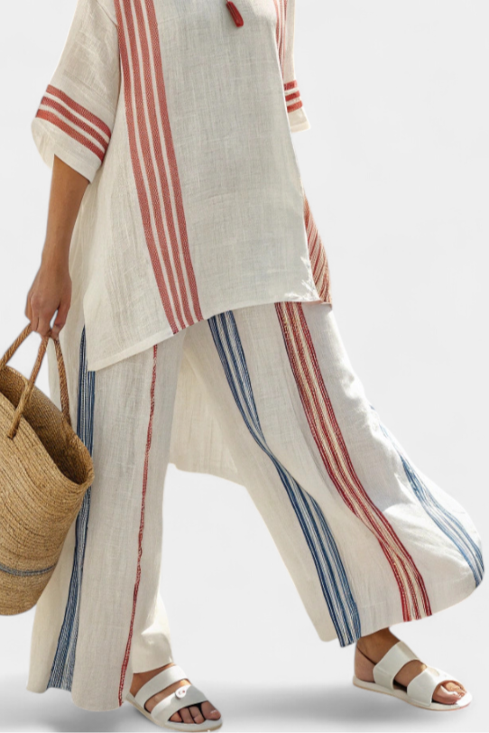 Solvane | Top a righe multicolore sofisticato e pantaloni mediterranei