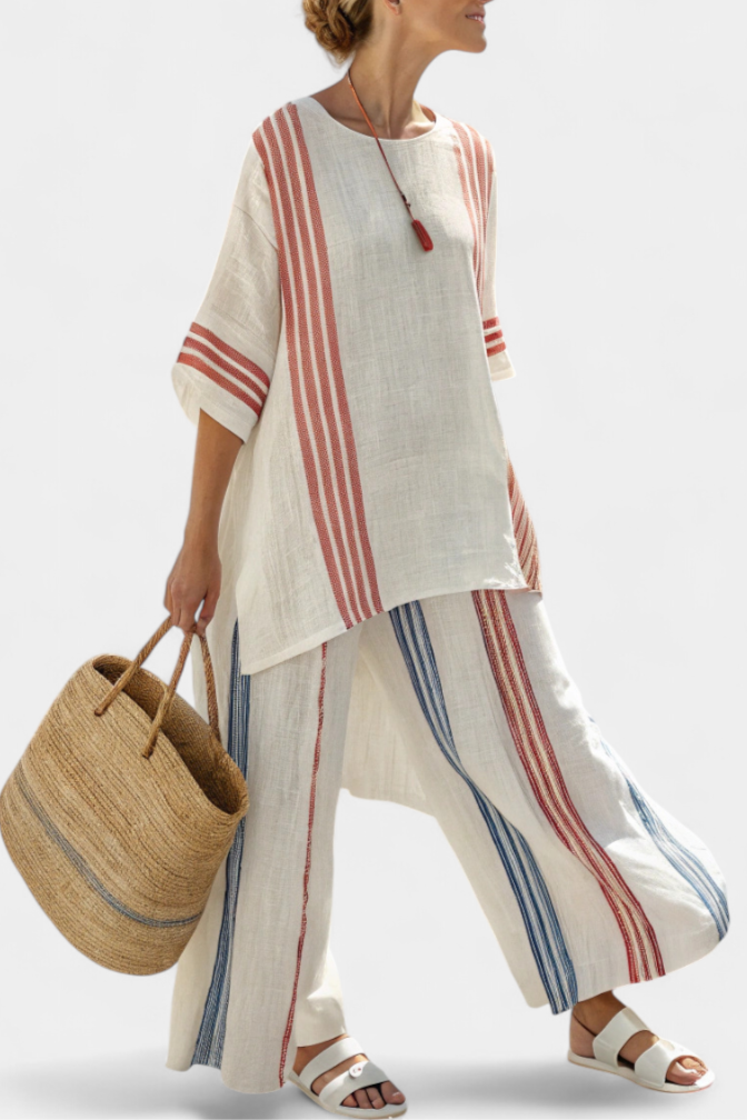 Solvane | Top a righe multicolore sofisticato e pantaloni mediterranei