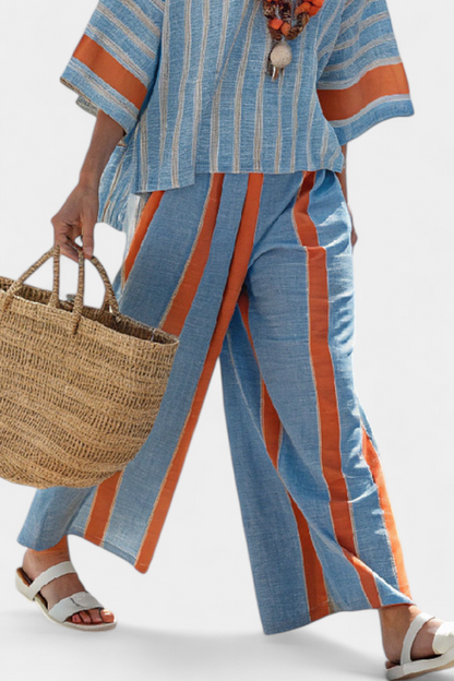 Velmere | Top a Righe in Terracotta Sofisticato & Pantaloni in Lino