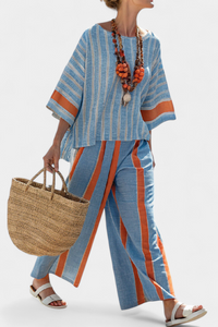 Velmere | Top a Righe in Terracotta Sofisticato & Pantaloni in Lino