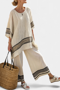Harlowe | Top elegante in lino a righe nere e pantaloni fluidi