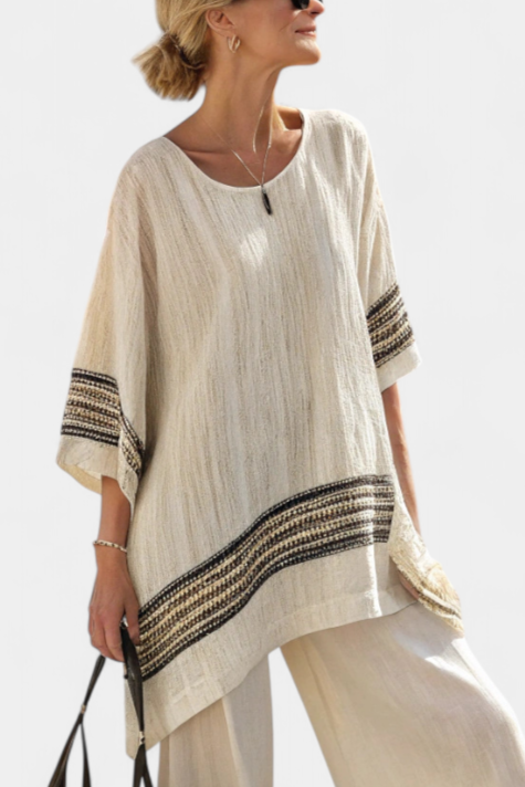 Harlowe | Top elegante in lino a righe nere e pantaloni fluidi