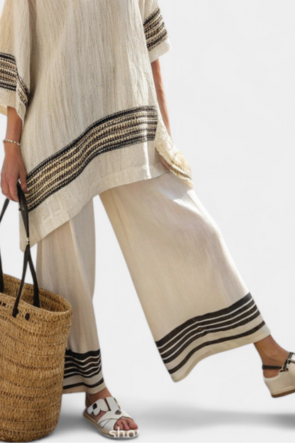 Harlowe | Top elegante in lino a righe nere e pantaloni fluidi