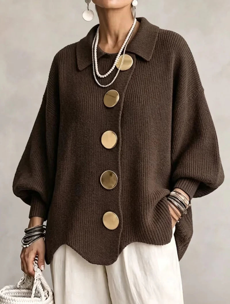 VICTOIRE | Cardigan oversize con bottoni dorati grandi