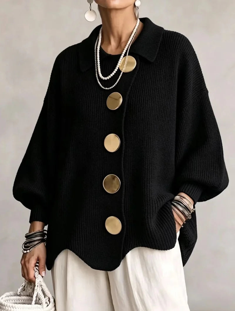 VICTOIRE | Cardigan oversize con bottoni dorati grandi