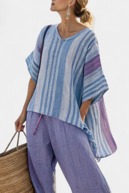 Zellora | Elegante Top Lavanda e Azzurro Cielo & Pantaloni in Lino