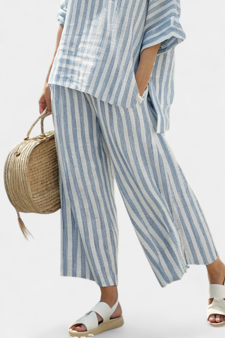 Rensleigh | Top in Lino a Righe Blu Raffinato & Pantaloni Relaxed