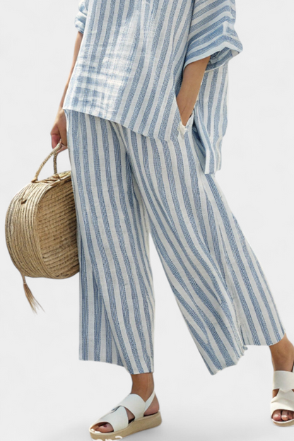 Rensleigh | Top in Lino a Righe Blu Raffinato & Pantaloni Relaxed