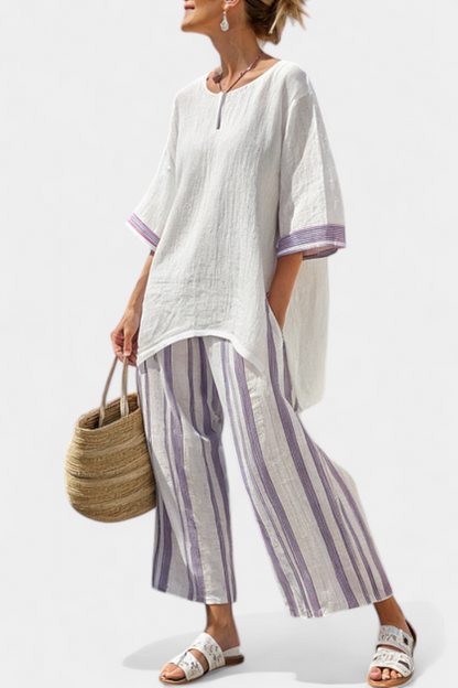 Luxmere | Blusa Comoda e Rilassata & Pantaloni in Bambù a Righe