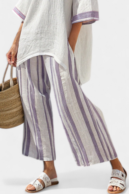 Luxmere | Blusa Comoda e Rilassata & Pantaloni in Bambù a Righe