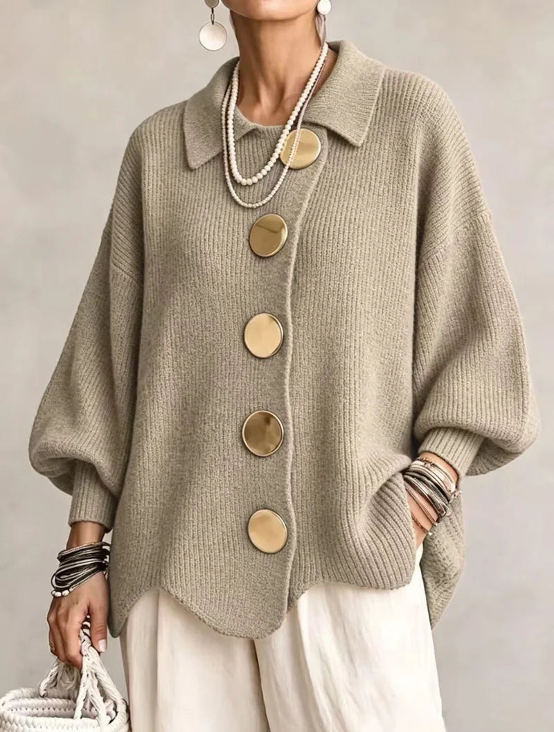 VICTOIRE | Cardigan oversize con bottoni dorati grandi
