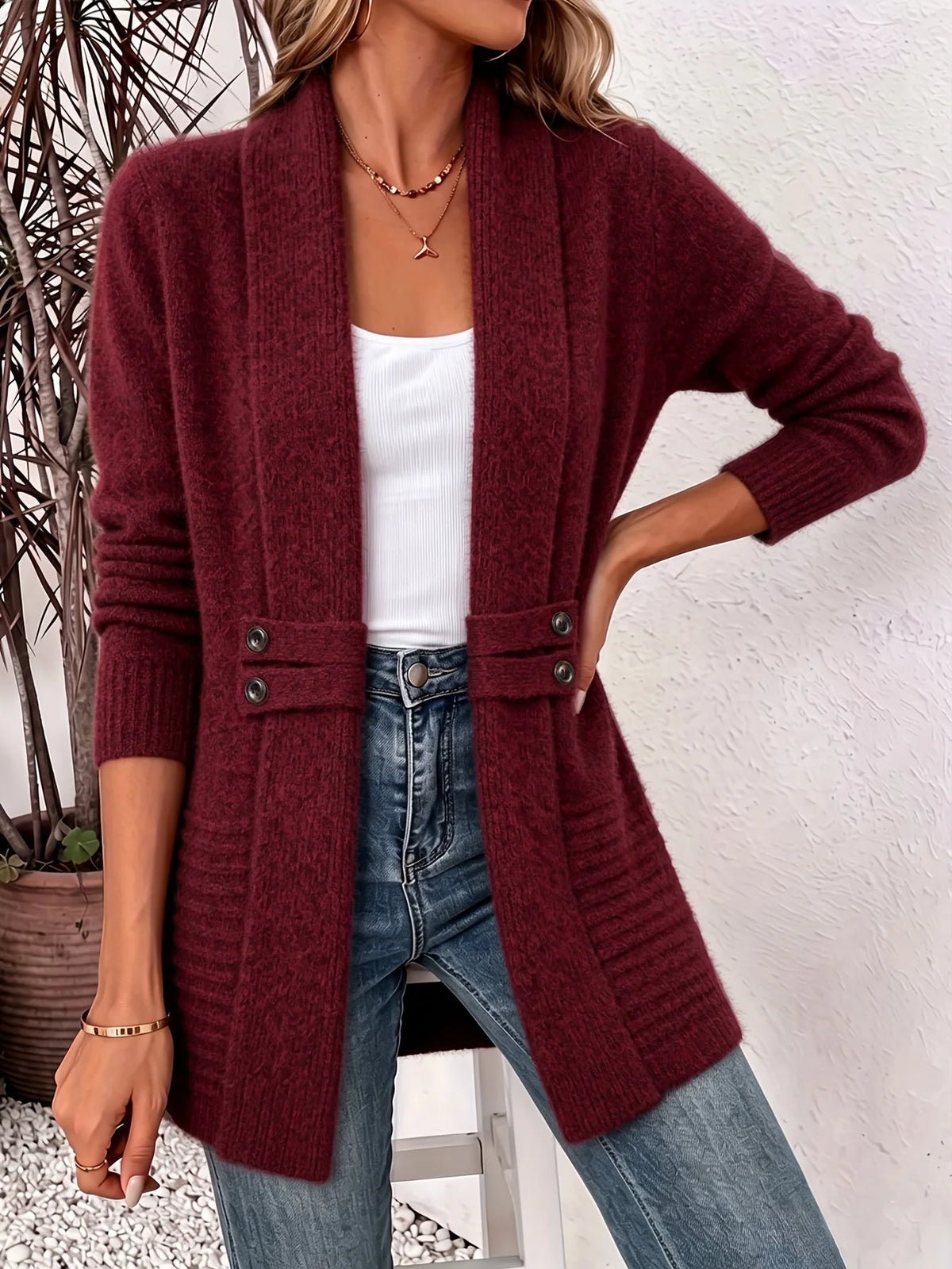 Xalviere | Cardigan elegante da donna - Aperto sul davanti e vita sagomata