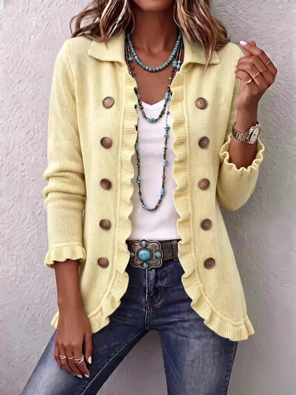 Antonietta | Giacca in Maglia Crema con Volant