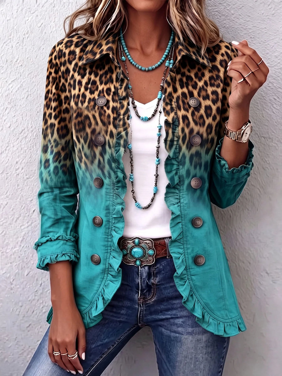 Ornella | Giacca Blazer Leopardata Sfumata con Volant