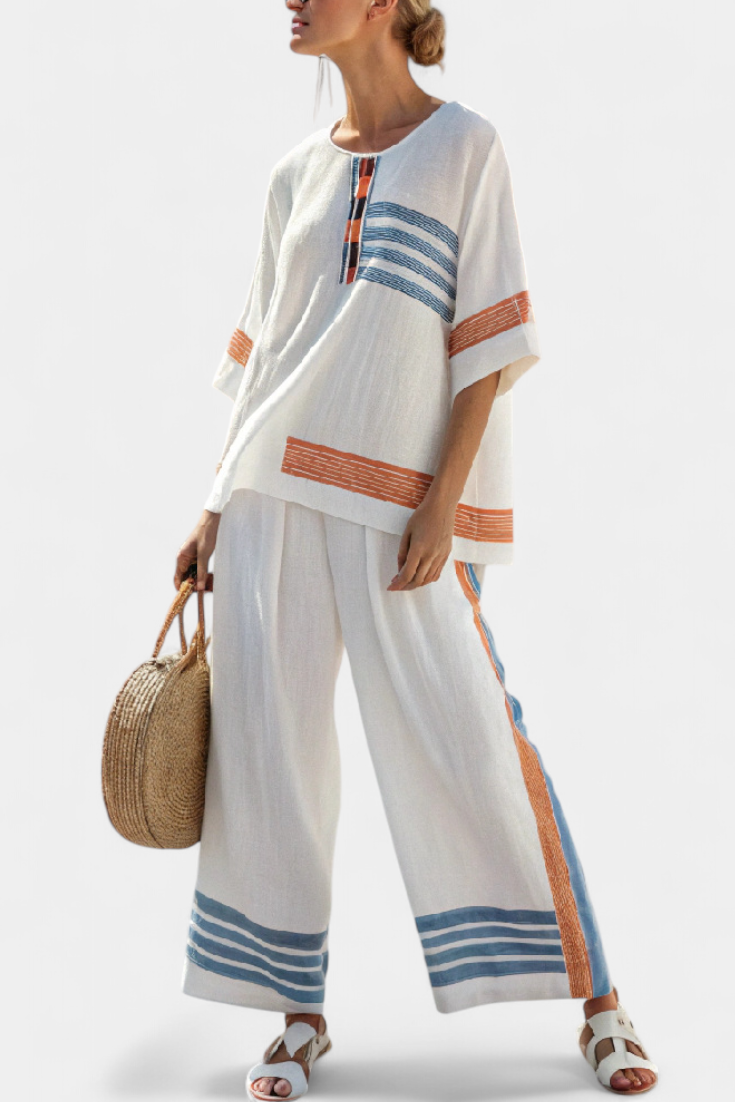 Marcellin | Top e Pantaloni a Righe Blu-Arancione Sofisticati