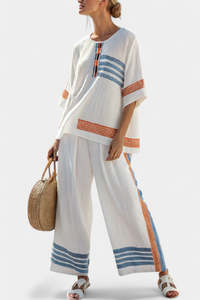 Marcellin | Top e Pantaloni a Righe Blu-Arancione Sofisticati