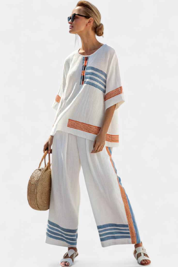 Marcellin | Top e Pantaloni a Righe Blu-Arancione Sofisticati