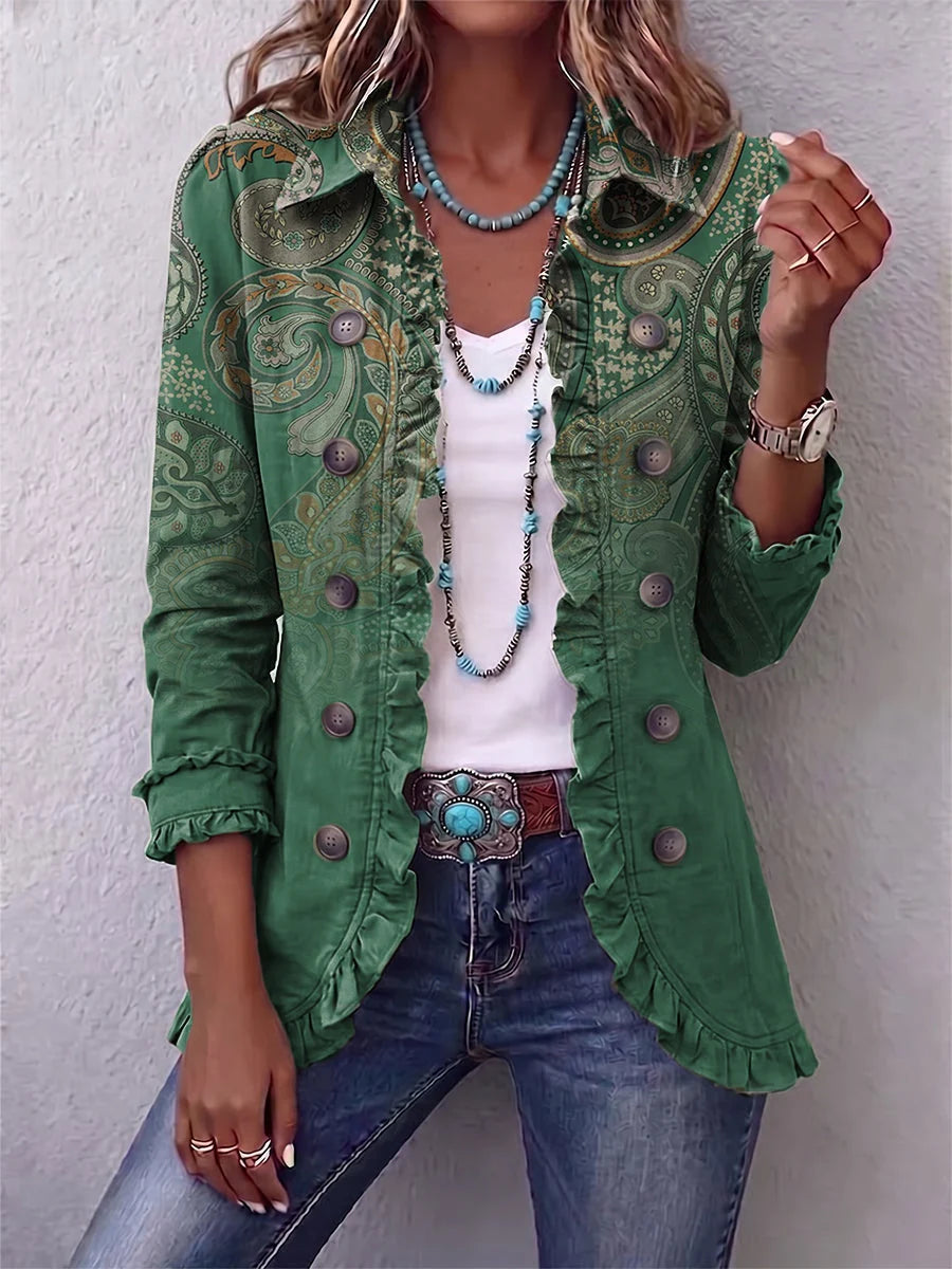 Daniela | Giacca Paisley Verde con Volant