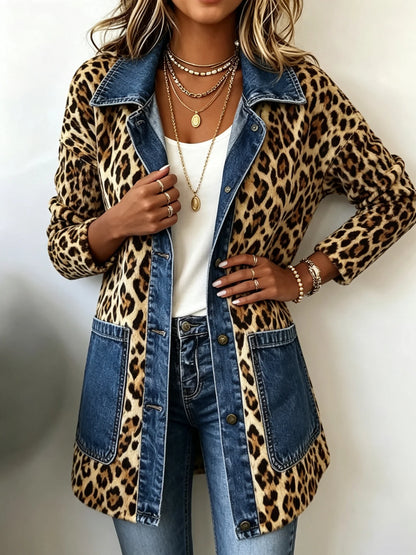 Rossana | Giacca Lunga Leopardata con Denim