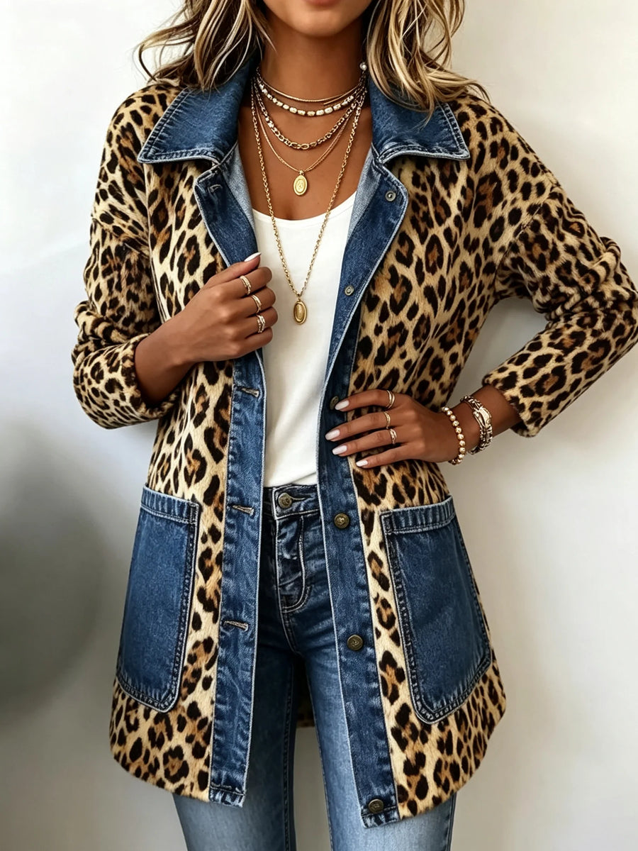 Rossana | Giacca Lunga Leopardata con Denim