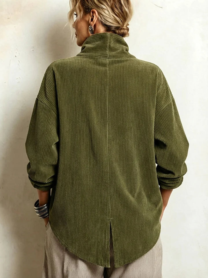 Lucilla | Top in Velluto a Coste con Abbottonatura Diagonale, Verde Oliva