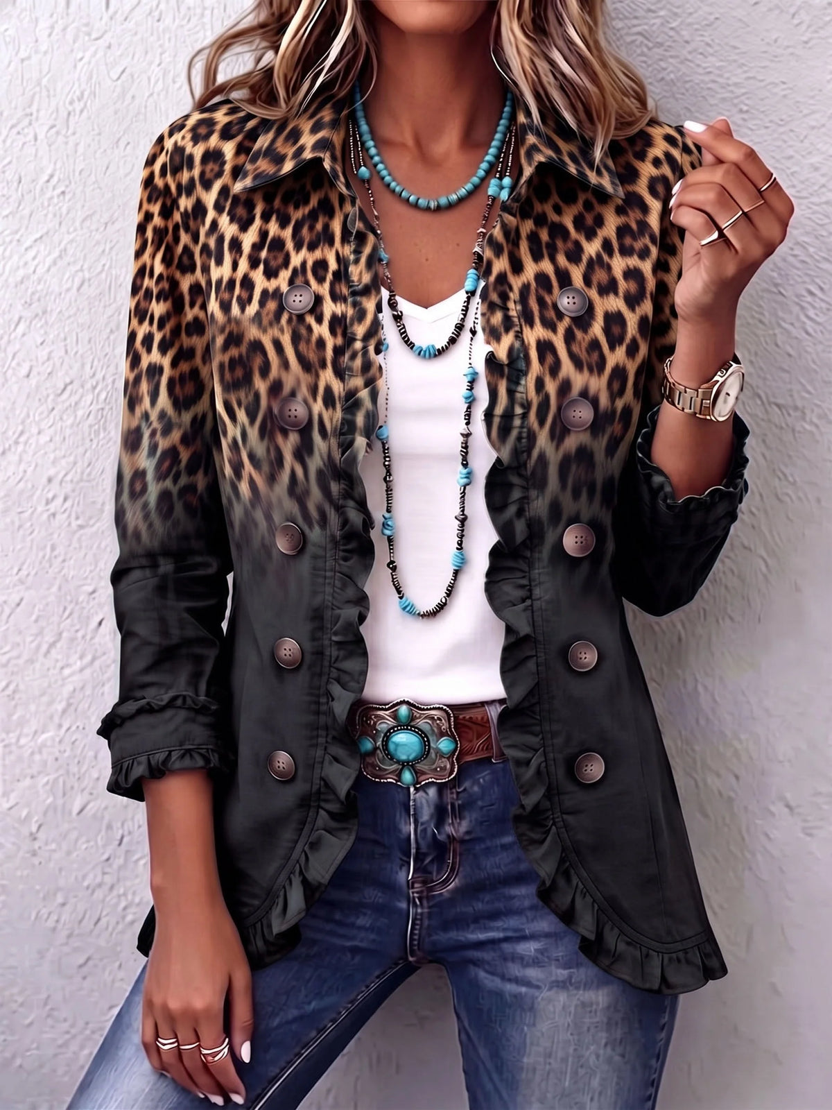 Anna | Blazer Leopardato Nero con Volant
