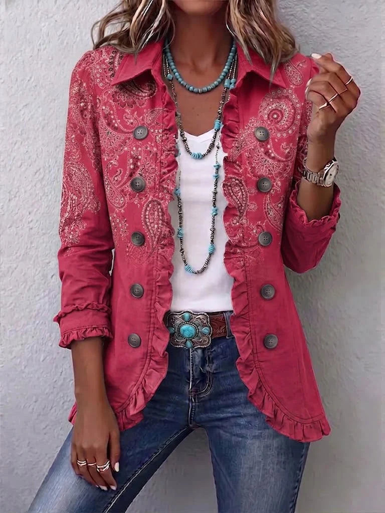Carla | Giacca Paisley Rosa con Volant