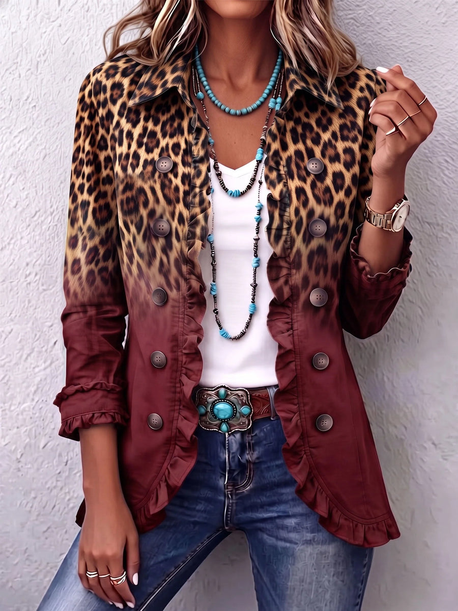 Cinzia | Giacca Blazer Leopardata Bordeaux con Volant